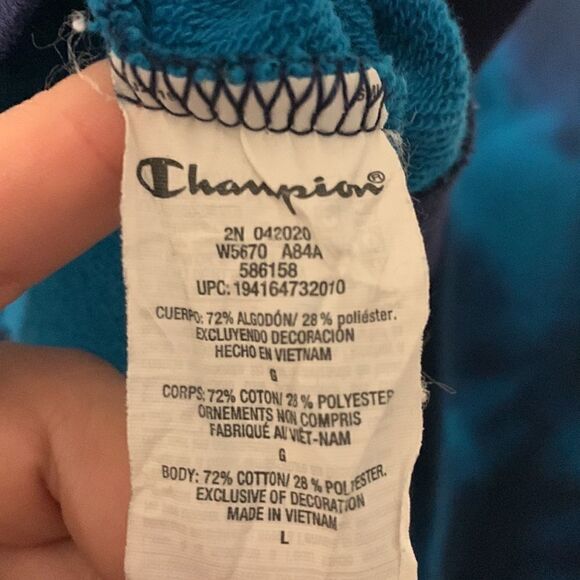 Champion Sweatshirt Woman's Large Blue Tie Dye Cropped Round Neck Pullover - Picture 6 of 6